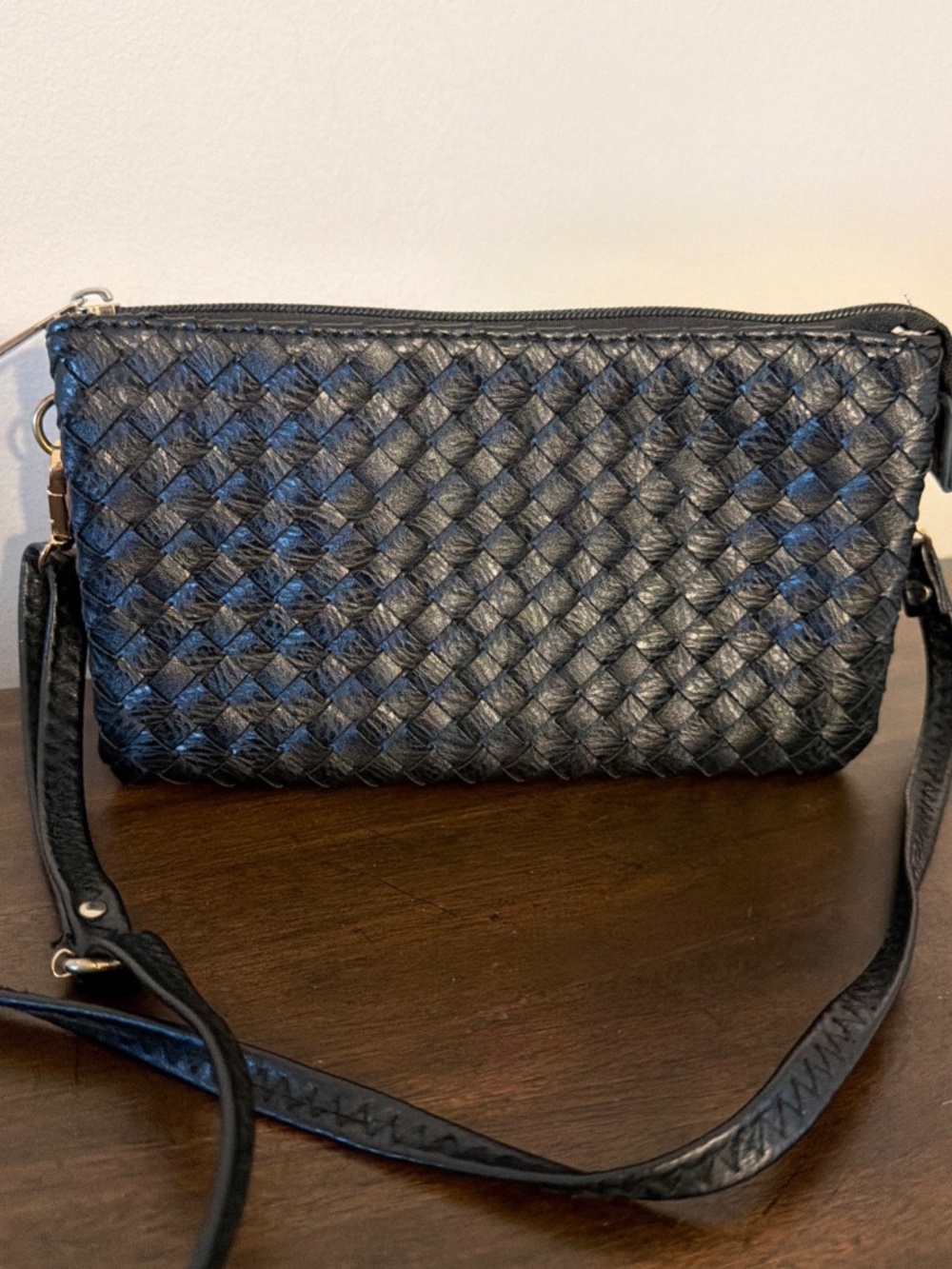 Small Black Woven Crossbody Bag Boho Style 8.5x5